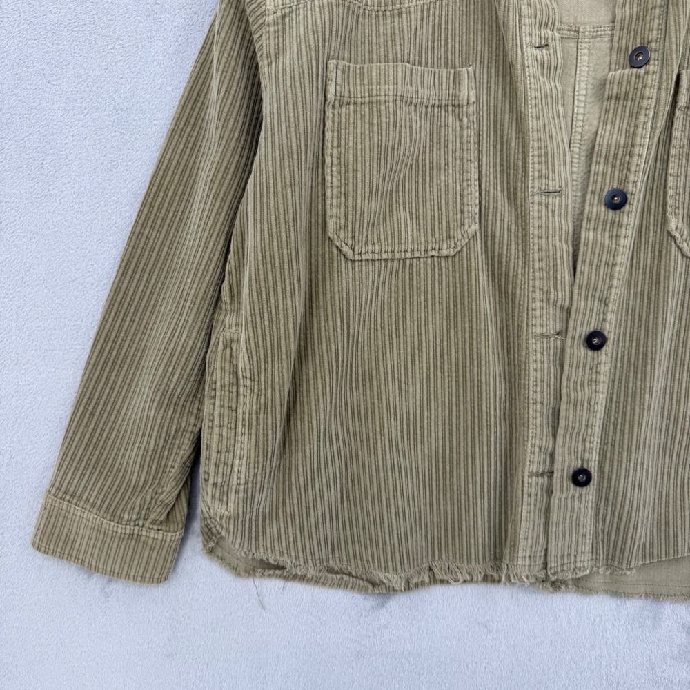 Zara Corduroy Shirt Jacket Olive Green Raw‎ Hem Shacket 100%Cotton Womens Size L - Picture 9 of 12